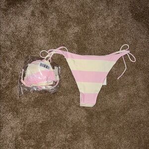 AERIE Pink and yellow Striped Bikini Set